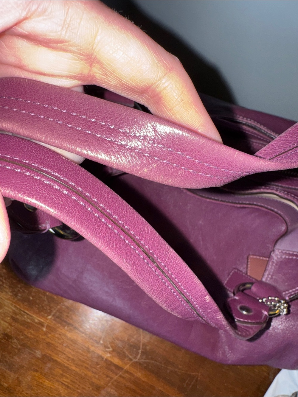 Coach Plum Leather Shoulder Bag with Silver Hardware - Picture 15 of 15